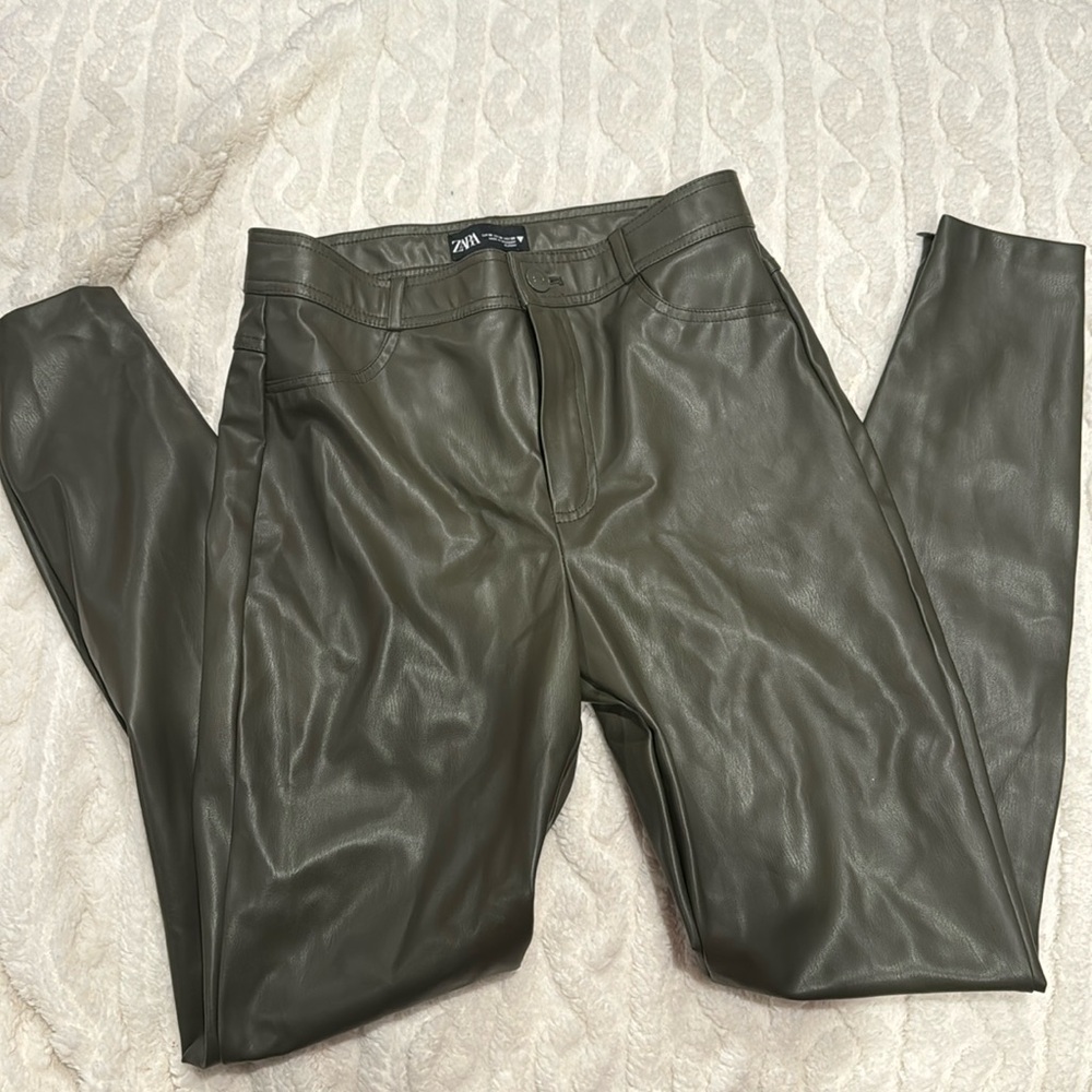 Zara green leather pants, tight fit